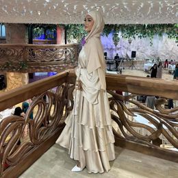 Ethnic Clothing Saudi Arabic Satin Abayas For Women Eid Al-Adha Ruffles Kimono Cardigan Dubai Turkey Kaftan Muslim Dress Islam Jalabiya