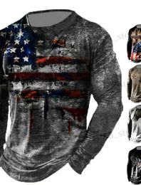 Men's T-Shirts Vintage Mens Long Slve American Flag 3D Printed Outdoor Strt Long Slve Sports Fashion Long Slve Casual Oversized Top T240419