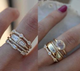 Rings Band Rings 4 pcsset Geometric Gold Color Combination Round Zircon Crystal Set for Women Engagement Party Wedding Hand Jewelry AA23