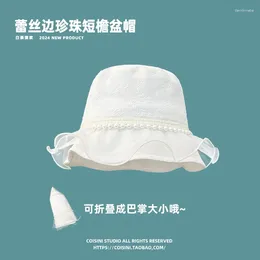 Berets Korean Sweet Lace Splicing Basin Caps For Women Summer Elegant Temperament Versatile Show Face Small Sunscreen Bucket Hat