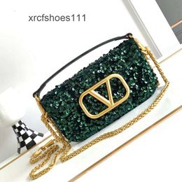 Chain Vallentinoo Designer Leather Diagonal High-end Baguette Beads Bag Bags Cross Womens Sequins Small Square Fashionable Goods Shiny Purse JRK1
