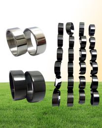 whole 100 Pcs Silver Black Plain Band stainless steel rings fashion wedding band Couples ring jewelry ring4384790