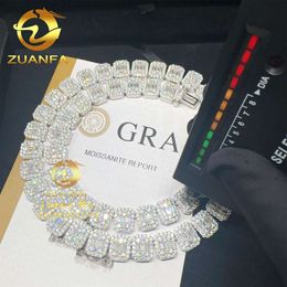 Fashion GRA Certificates Sier 13Mm Iced Out Hip Hop Vvs1 Baguette Moissanite Diamond Cluster Tennis Chain Necklace