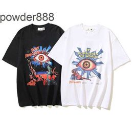 24ss High Street Trendy Goods with Old Letter Eyes Alien Print Short Sleeve Loose T-shirt Mens and Womens Fashion