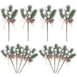 Decorative Flowers 12pcs Xmas Fake Branches Picks Artificial Fruit Pine Decor Christmas Wreath DIY