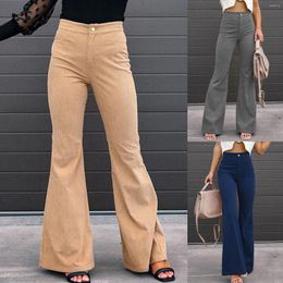 Women's Pants Corduroy Flare Slim Fit Vintage Solid Colour Wide Leg Spring Fall Bloomers Trousers Office Boot Cut