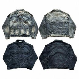 Essientials Hoodie fear of ess washed old denim jacket blue and black unisex jacket S-XL j0GQ#