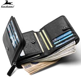 Wallets Three Fold Wallet Mini Short Men's Wallet Carteira Pequena Zip Coin Bag Small Men Wallets Made of Natural Leather Classic Style