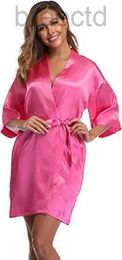 Women's Sleep Lounge plain Satin Robes hot pink champagne silver Kimono bathrobe Womens Simplicity Pajamas Wedding Party robes short S-XXL d240419