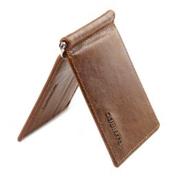 Wallets GUBINTU Vintage Mini Men's Genuine Leather Money Clip Wallet With Metal Clamp Small Purse Cash Holder Slim 6 Card Slots For Man