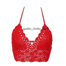 Sexy Women Bikini Crop Top Crochet Boho Beach Bralette Halter Cami Knitted Bra Tank Backl Summer Holiday Beachwear Camisoles Vest Lady Female Lingerie 567