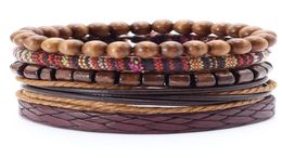 5 Pcsset Handmade Weave Charm Wrap Men Bracelet Femme Homme Male Jewellery Pulseras Beads Leather Bracelets for Women Bangles6026106