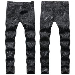 Men's Jeans Printed Men Fashion Personality European Style Colorful Hand-painted Graffiti Pants Slim-fit Nightclub Trend