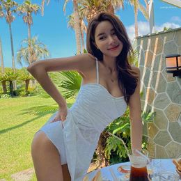 Women's Swimwear Korean Style Sexy One Piece Swimsuit White Dress Women Bandeau Monokini Push Up Bathing Suit 2024 High Waist Bodysuit