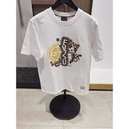 2023 Summer Blessing God Short Sleeved Men's Lucky Cat Print Couple Loose Leisure Round Neck Pure Cotton T-Shirt Women 106591