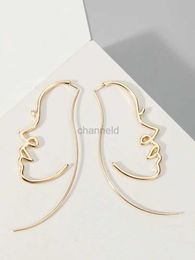 Other Modern Jewellery Exaggerated Metal Face Drop Earrings 2022 New Trend Personality Gold Colour Dangle Earrings For Celebration Gifts 240419