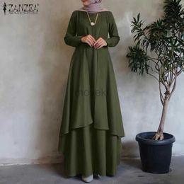 Ethnic Clothing Irregular Hem Loose Long Dress Dubai Turkey Abaya Hijab Sundress Oversized ZANZEA Women Long Sleeve Muslim Kaftan Maxi Dresses d240419