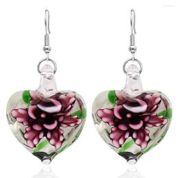 Dangle Earrings HF JEL Fashion Handmade Murano Lampwork Drop For Women Glass Jewellery Women's Peony Flower Christmas Gift