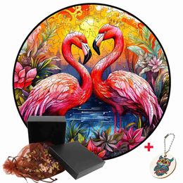 3D Puzzles Irregular Shape Pink Flamingos Wooden Jigsaw Puzzles For Kids Adults Colorful Brain Trainer Games DIY Board Set Children Toys 240419