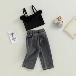 Clothing Sets Toddler Baby Girl Fall Pant Outfit 2Pcs Sunflower Crop Tops Vest Romper Denim Flared Jean Bottoms