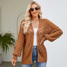 Women's Sweaters V-neck hollow out long sleeved knitted cardigan loose knit jacket Plus Size T Shirt tops