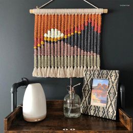 Tapestries Hand-knitted Tapestry Guesthouse Decoration Nordic-style Wall Hanging For Electricity Box Tassel Mural Landscape B
