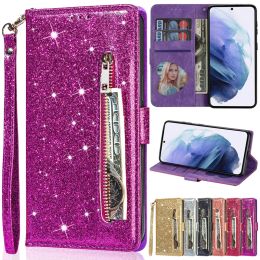 Wallets Wallet Glitter Flip Leather Case for Samsung Galaxy S23 Ultra S22 S21 Fe S20 Fe S10 Plus A13 A14 A23 A33 A34 A51 A52 A53 A54 A71