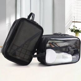 Cosmetic Bags 1pc Double Layer Black Mesh PVC Toiletry Pouch Large Capacity Travel Bag Makeup Organiser Outdoor