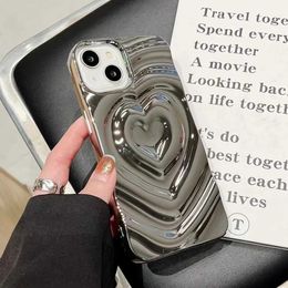 Cell Phone Cases Luxury 3D Love Heart phone case suitable for iPhone 11 12 13 14 Pro Max electroplated silver shockabsorbing TPU soft silicone back cover ph J240418