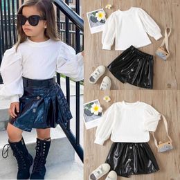 Girl Dresses Toddler Kids Baby Girls Ribbed T Shirt Irregular Hemline Leather Skirt Outfits Set