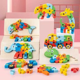 Other Toys 1 3D puzzle piece wooden dinosaur animal puzzle early education Colour sorting learning education toys childrens gifts s245176320