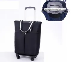 Bags 20 Inch Women Aluminium Foil Lining Shopping Bag with Wheels Travel Trolley Bags Woman Carryon Hand Rolling Shopper Tote Bags