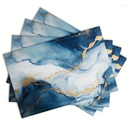 Table Mats 2pcs Marble Texture Themed LinenPlacemats Light Blue And White Gilt Pattern Kitchen Decoration