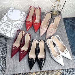 Luxurys Designer Women Sandals High Heels Shoe Brand Metal Buckle 6cm Thin Heel Pointed Toe Classics Brand paty Wedding Shoes Size 34-42