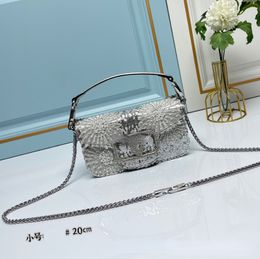 Designer Bags Lady Genuine Leather Handbags V Sliver Sequin Crossbody Chain Bag European and American Style