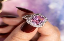 Handmade 925 Silver Ring finger Big pink Princesscut 10ct Simulated Diamond Pave 192pcs cz Wedding Ring for Women Jewelry5373745