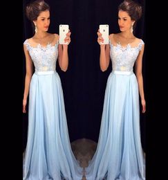 Top Blue Lace Appliques Long Prom Dresses Scoop Neck Floor Length Chiffon Evening Party Dress Party Elegant Formal Dress4167066