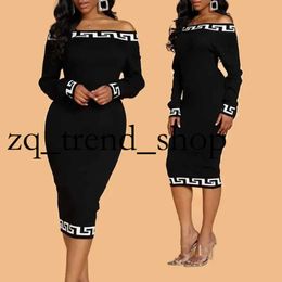 Casual Dresses Designer Women Knits Ff Classic Letter Print High Quality Womens Slim Off Shoulder Dress One-piece Skirt Size S-XL 6LQS 9 65