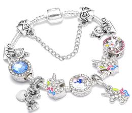 Fashion 925 Sterling Silver Unicorn Crystal Murano Lampwork Glass & European Charm Beads Crystal Dangle Fits Charm Bracelets Necklace B89363130