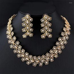 Necklace Earrings Set 3 Pieces Of Women's Sparkling Flower Rhinestone Party And Banquet Accessories