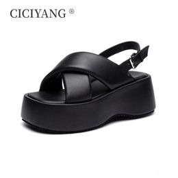 CICIYANG Chunky Platform Sandals Women Genuine Leather Outerwear Soft Soled Casual Summer Fashion Ladies Roman 240412