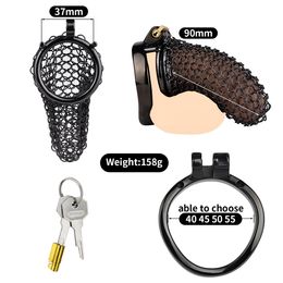 Metal Mesh Male Chastity Cage Stainless Steel Black Chastity Device for Men with 2 Cock Ring Set Penis Locked Cage Breathable and Comfortable Chastity Belt(black L)