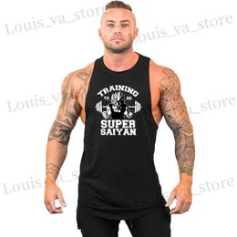 Men's T-Shirts Brand Vest Muscle Fashion Gym Mens Back Tank Top Slveless Stringer Clothing Bodybuilding Singlets Workout Sports Shirt T240419