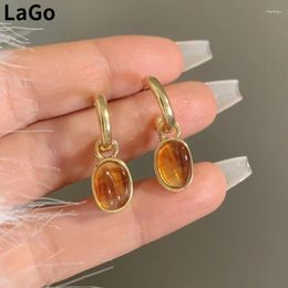 Dangle Earrings Fashion Jewellery 925 Silver Needle Vintage Temperament Brown Colour Oval For Women 2024 Trend Simply Design