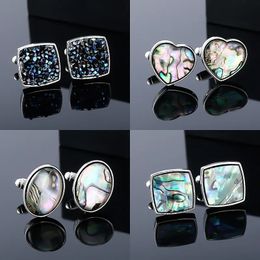 High Quality Fashion Abalone Fritillaria Cufflinks for Mens French Gradual Shell Square Metal Shirt Sleeve Studs Accessories 240412