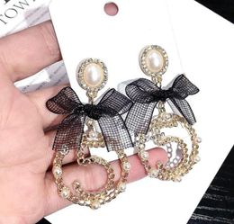 Small Fragrance Famous Design Golden Digital Bow Earrings Asymmetric Ribbon Letter 5 Earring For Women Trendy Jewelry9508861