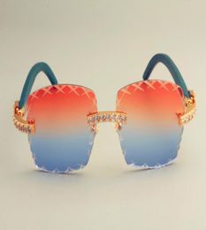 20 engraved Xshaped lens T8300177D sunglasses stylish large diamond decorative sunshade pure natural blue wooden leg templ8780573