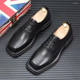 Casual Shoes Korean Style Men Business Wedding Formal Dress Square Toe Genuine Leather Shoe Gentleman Platform Footwear Zapatos