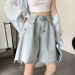 Women's Jeans Unisex Retro Denim Shorts For 2024 Slim Summer High Waisted Loose Drape Straight Leg Slimming Five Part Wide Pants