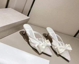 Elegant Women Designer Shoes Crystal Bow Sandals Black Styles High Heels Leather Pumps Rubber Wedding Party Dress Ladies size 3548951349